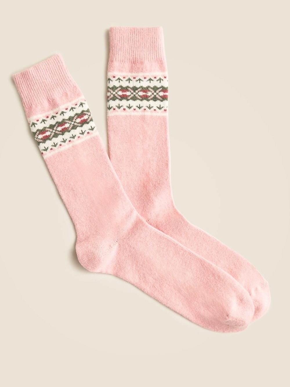 J. Crew Fair Isle Lambswool Blend Boot Socks Men’s Pink Green Cream NWT OSFM